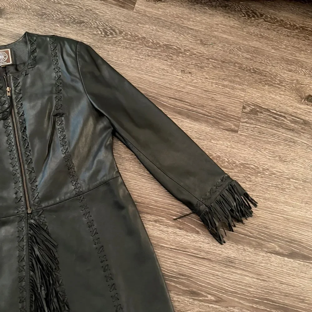Double D Ranch Black Leather Jacket with Fringe - Picture 4 of 11